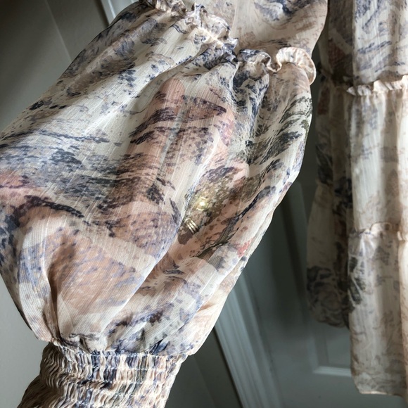 Olivaceous Snakeskin Print Long Sleeve Smoked Tiered Lined Swing Mini Dress M - Picture 5 of 16